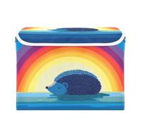 SyXIOP Lazy Ocean Hedgehog Rainbow foldable 40 L cube storage bin with handles sturdy containers for clothes Christmas for Closet and Laundry Storage 42x32x30cm