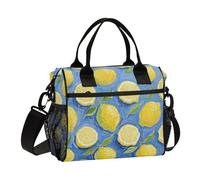 SyXIOP Lemon Fruit Blue Art Painting Thermal Big Lunch Boxman Lunch Box with Shoulder Strap Adult Lunch Bags for Women for University lonchera economica para Mujer