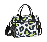 SyXIOP Leopard Print Lime Green and Navy Blue Crossbody Office Lunch Box with Shoulder Strap Lunch Bags for Boys for College Bolsa de lonchera para Mujer