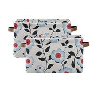 SyXIOP Light Blue Flora Pattern Minimalist Style Gray storage baskets, collapsable and waterproof clothes storage basket with sturdy handle organizing set for towel sweater 2 pack