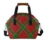 SyXIOP Merry Christmas Checkered Pattern Leakproof Insulated Lunch Bag for Young Women Waterproof Cooler Lunch Tote Bags with Removable Shouder Strap in Office bolsas termicas Frio y Caliente