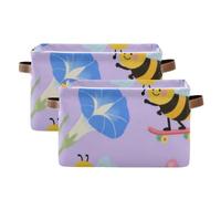 SyXIOP Morning Glory Flower Purple Funny Bees storage baskets, folding and waterproof clothes storage basket with sturdy handle stuff Decoration for sheet gift 2 pack