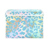 SyXIOP Mystery Blue Golden Cheetah Print foldable 40 L large Foldable storage bins with handles heavy duty bins with lids Christmas for Closet and Laundry Storage 42x32x30cm