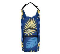 SyXIOP Navy Blue Yellow Tropical Leaf Crossbody Water Bottle Sling Bag Easy-to-Carry Water Bottle Carrier for Biking 20/24/32/40oz for Adults Kids Walking Hiking Camping Travelling Bolso para Botella