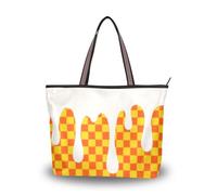 SyXIOP Orange Ice Cream Plaid Checked silk fabric zippered straps for handbags stylish bag charms for handbags Everyday & Travel