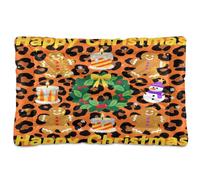 SyXIOP Orange Leopard Print Merry Christmas Washable Pet Bed Mat Soft Comfortable Anti-Slip Bottom Pet Kennel Beds for Large Jumbo Medium Small Dogs 36" x 24"