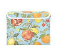 SyXIOP Pomegranate and Lemon William Morris Blue foldable 40 L stackable storage bins with with handles Decorative containers for clothes Christmas for Home Office Organization 42x32x30cm
