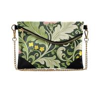 SyXIOP PU Leather Clutch Purses for Women Elegant Wristlet Wallet Key Holder for Wedding Pink Carnation Green Leaves William Morris