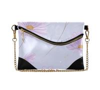 SyXIOP PU Leather Clutch Purses for Women Zipper Foldover Shoulder Bags for Wedding Daisy Flower Pastel Purple