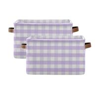 SyXIOP Purple Check Pattern storage baskets, Foldable and waterproof serviceable fabric storage cubes with sturdy handle stuff square for home blanket 2 pack