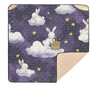 SyXIOP Purple Clouds Rabbits Moon Soft Thick Baby Play Mat for Indoor Outdoor Comfortable foldable Tummy Time Mat for Newborns Babies Infants Toddlers, 50'' x 50''