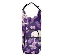 SyXIOP Purple Skull Flower Small Backpack with Water Bottle Holder Functional Insulated Water Bottle Holder 20/24/32/40oz for Adults Kids Walking Hiking Camping Travelling Funda para Botella De Agua