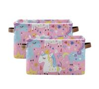 SyXIOP Rainbow Color Cute unicorns storage baskets, collapsable and waterproof foldable storage cubes baskets with sturdy handle cubbies crate for room closet 2 pack