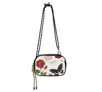 SyXIOP Red Romantic Rose Flowers Anti Theft Crossbody Bag Men Trendy with Adjustable Strap Black Handbag Walk the dog