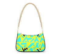 SyXIOP Retro 80s 90s Abstract Teal Yellow Pattern trendy sling bag for men crossbody with multi pockets handbag for traveling