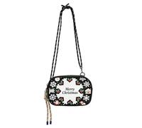 SyXIOP Round Pattern Merry Christmas White Snowflake Black Black Crossbody Bag Mens Comfort with Adjustable Strap Cell Phone Purse Walk the dog
