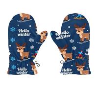 SyXIOP Seamless Deer and Snowflake Navy Blue warm snow mittens waterproof gloves winter guantes para el frio S 2-4