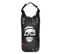 SyXIOP Skull and Rose Black Valentine Water Bottle Waist Pack Functional Water Bottle Holder 20/24/32/40oz for Adults Kids Walking Hiking Camping Travelling Bolsa para Botella De Agua