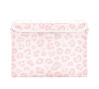 SyXIOP Soft Pink Leopard Print foldable 40 L large stackable storage bins with handles Decorative containers for kids Christmas For Bedroom,Closet, Living Room 42x32x30cm
