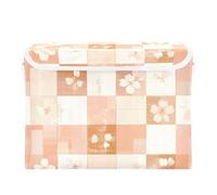 SyXIOP Squares Rose Gold Orange Cherry Blossom foldable 40 L organization and storage bins with handles heavy duty stackable storage containers Christmas for Closet and Laundry Storage 42x32x30cm