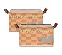 SyXIOP Squirrel Happy Autumn Buffalo Decorative Shelf Baskets with Handles Large Closet Storage Organizers for Clothes Organizers and Storage 2 Pack cajón para guardar juguetes