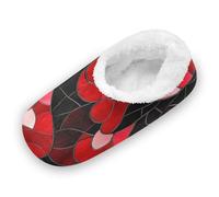 SyXIOP Stained Glass Heart Red Black Valentines Anti-Slip Rubber Sole Slipper for Women and Men Coral Fleece Travel
