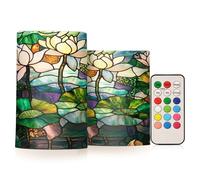 SyXIOP Stained Glass White Water Lily Decorative Flickering Candle led Electronic Lights Glitter with Remote for Window Window Battery Operated