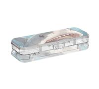 SyXIOP Stay Positive Cute Shark Boy Designed Clear Pencils Box Double Deck Transparent Pens Cases For Stationery Supplies With Lid