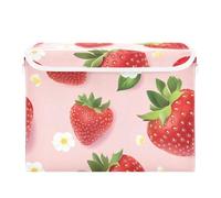 SyXIOP Sweet Strawberries Fruit Red foldable 40 L heavy duty storage bins with handles heavy duty containers for clothes Christmas for Closet and Laundry Storage 42x32x30cm