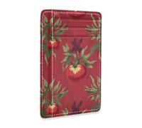 SyXIOP Tomato Ikats Vector Red Leather Wallet Slim | With ID Window RFID Blocking card holder for Men and Women