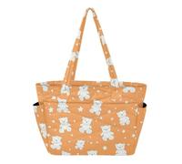 SyXIOP Tote Pool Bag Foldable Bags Cartoon Cute White Teddy Bear Stars