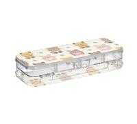 SyXIOP Trendy Blue Polka Dot Cute Animal Cat Designed Plastic Pencil Box Clear Double Deck Transparent Pens Case Boxes For Stationery Supplies With Snap-Tight Lid