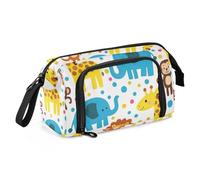 SyXIOP Trendy Polka Dot Animal Elephant Giraffe Pencil Box Large Capacity Soft Pencil Case with Compartment for Man College