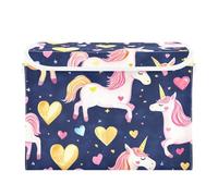 SyXIOP Unicorns Cartoon Heart Shape Valentines foldable 40 L heavy duty storage bins with handles heavy duty organizer bins stackable Christmas For Bedroom,Closet, Living Room 42x32x30cm