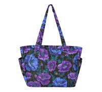 SyXIOP Utility Tote Bag Everyday Shoulder Bag Retro Blue-violet Flowers