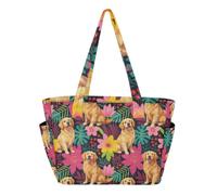 SyXIOP Utility Tote Bag Work Bag Golden Doodle Tropical Floral Dog