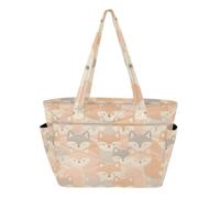SyXIOP Utility Tote Bag Zipper Beach Bag Cute Fox Face forests Animal Pastel Pattern