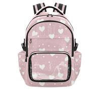 SyXIOP Valentine's Pink Heart Clear Backpack Lightweight Casual School Backpack with Laptop Compartment for School Work Travel, Age 7-18 mochilas escolares para nino