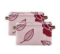 SyXIOP Valentine's Pink Rose storage baskets, folding and waterproof serviceable fabric cube storage baskets bins with sturdy handle tub crate for shelves garage 2 pack