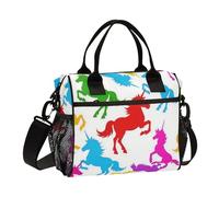 SyXIOP White Cartoon Unicorns Silhouette Women Lunch Bag with Shoulder Strap Lunch Boxes for Teen for Camping lonchera para almuerso
