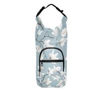 SyXIOP White Oak Leaves on Light Blue Water Bottle Carriers Space-Saving Drawstring Backpack with Bottle Holder 20/24/32/40oz for Daily Walking Hiking and Other Outdoor Activities Accesorios para