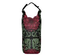 SyXIOP William Morris Red Dahlias Black Background Water Bottle Carrier Bag with Phone Pocket Space-Saving Water Bottle Holder for Backpack 20/24/32/40oz for Adults Kids Walking Hiking Camping