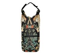 SyXIOP William Morris S Design Leopard Sling Bag Water Bottle Zippered Drawstring Backpack with Pockets and Water Bottle Holder 20/24/32/40oz for Adults Kids Walking Hiking Camping Travelling
