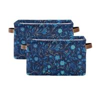 SyXIOP William Morris Style Blue Floral Pattern storage baskets, Foldable and waterproof foldable storage cubes baskets with sturdy handle stuff little for home towel 2 pack