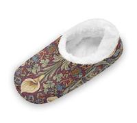 SyXIOP William Morris White Calla Lily Flowers Anti-Slip Rubber Sole Women's Closed Back House Slippers Coral Fleece