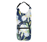 SyXIOP William Morris White Iris Flowers Crossbody Water Bottle Sling Bag Multi Size Water Bottle Carrier for Biking 20/24/32/40oz for Adults Kids Walking Hiking Camping Travelling Bolso para Botella