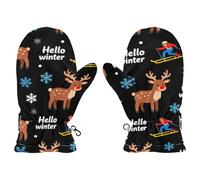 SyXIOP Winter Deer and Snowflake Black cute snow mittens for kids 4-6 fleece lined gloves guantes de para frio S 2-4