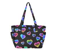 SyXIOP Women Tote Bag Travel Bag Neon Magic Heart Shaped Black
