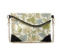 SyXIOP Women's Leather Wristlet Clutch Purse Elegant Envelope Clutch Bag for Travel Retro Beige Flowers William Morris