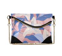 SyXIOP Women's Leather Wristlet Clutch Purse Zipper Foldover Key Chain Wallet for Wedding White Lily Flowers Blue Leaves